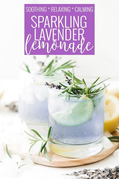 Sparkling Lavender Lemonade Recipe | Calming lavender, tart lemons, sweet simple syrup, and bubbly sparkling water come together is this divine sparkling lavender lemonade.  A perfect, spa-like addition to your summer. || Oh So Delicioso Sparkling Lavender Lemonade, Lavender Tart, Lavender Lemonade Recipe, Purple Food Coloring, Sparkling Lemonade, Lavender Recipes, Culinary Lavender, Lavender Benefits, Perfect Summer Drink