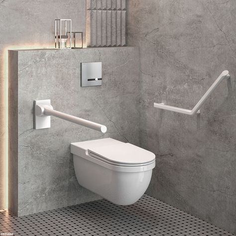 Installation example DELABIE - Accessible toilets for Hotels Elderly Bathroom, Disabled Toilet, Drømme Bad, Accessible Bathroom Design, Disabled Bathroom, Ada Bathroom, Wc Design, Restroom Design, Accessible Bathroom