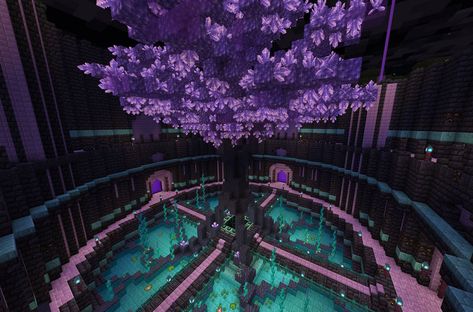 Aesthetic Minecraft Cave Builds, Minecraft Underground Entrance Ideas, End Island Minecraft, Minecraft Floating House Ideas, Minecraft Underground City Ideas, End Dimension Builds Minecraft, End Island Ideas Minecraft, Cool Minecraft Mega Bases, Minecraft Building Ideas Big House