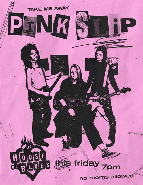 Concept poster for Pink Slip from 2003 film "Freaky Friday." Design by Fan Club Studio | instagram: @fanclubstudio The Band, Merchandise Design, Motion Graphics, Portland, Screen Printing, Motion, Hairstyles, Screen, Graphic Design