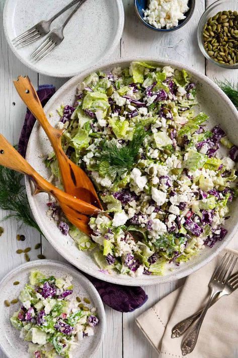 Costco Dill Pickle Salad Recipe, Dill Pickle Dressing, Dill Pickle Salad, Pickle Dressing, Gina Livy, Pickle Salad, Amazing Salads, Crunchy Vegetables, Vegan Feta