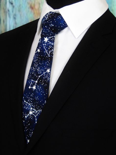 Constellation Tie – Mens Constellation Pattern Necktie. by EdsNeckties on Etsy Constellation Pattern, Make A Tie, Celestial Wedding, Broken Arrow, Star Constellations, Tie Men's, Navy Blue Background, Estilo Punk, Character Outfits