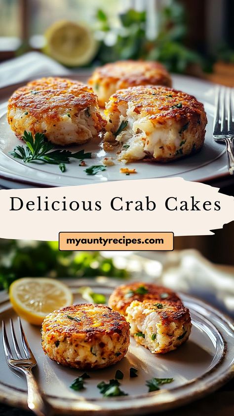 Indulge in the coastal flavors with our Easy Homemade Delicious Crab Cakes! Made with fresh crab meat, herbs, and a touch of lemon, these crispy cakes are perfect for a special dinner or entertaining guests. Serve them with a creamy dipping sauce and a side salad for a delightful meal. Quick to prepare and full of seafood goodness, these crab cakes are a must-try! Breakfast With Crab Meat, Crab Cake Air Fryer, Things To Make With Crab Meat, Best Crab Cake Recipe, Oven Baked Crab Cakes, Crab Cake Sides, Canned Crab Recipes, Sauce For Crab Cakes, Crab Recipes Healthy