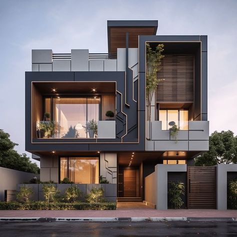 Double Floor Elegance: Inspiring Front Elevation Designs Industrial Residential Design, Indian Modern House Plans, Industrial House Design Exterior, Modern Residential Building Design, 3d Exterior House Design, Double Floor House Design, Modern Elevation Designs For House, Double Story House Design, House Structure Design