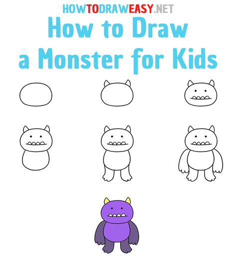 How to Draw a Monster Step by Step #MonsterDrawing #EasyMonsterDrawing #CartoonMonster #CartoonMonsterDrawing #HowtoDrawaMonster #MonsterEasyDrawing #MonsterDrawingforKids #DrawingsforKids #ElementaryDrawing #DrawingforKindergarten #DrawingforSchoolers #ArtWork How To Draw Monsters Step By Step, Monster Drawing Easy, How To Draw A Monster, How To Draw A Cute Monster, Draw Your Own Monster, Simple Cute Monster Drawing, Friendly Monster Drawing, Draw A Monster, Art Steps