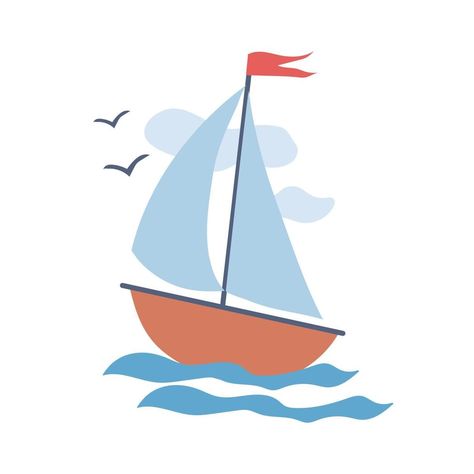 Sailing Boat Illustration, Boat Icon, Boat Vector, Boat Illustration, Water Illustration, Flat Vector Illustration, Doodle Style, Ocean Crafts, Sailing Boat