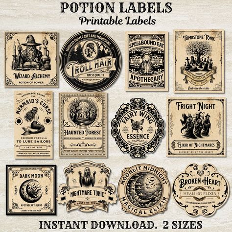 Potion Bottle Labels, Apothecary Diy, Decorating Bottles, Potion Labels, Haunted Forest, Halloween Potions, Halloween Labels, Potion Bottles, Magic Potion