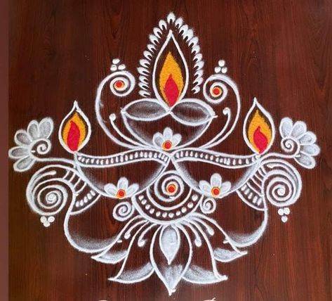 Laxmipoojan Rangoli Design, Deepam Rangoli, Colour Kolam, Easy Rangoli Designs Videos, Very Easy Rangoli Designs, Rangoli Designs Photos, Rangoli Designs Simple Diwali, Easy Rangoli Designs Diwali, Rangoli Side Designs