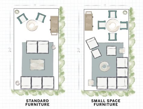 10x20 Patio Ideas, Large Deck Layout Patio Ideas, Outdoor Furniture Placement Layout, Porch Layout Ideas Furniture, Patio Layout Ideas Rectangle, Patio Furniture Configurations, 16 X 20 Deck Layout, Deck Arrangement Furniture, Square Patio Furniture Layout