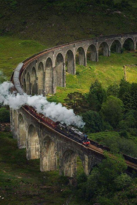 Scottish Highlands - The Flying Scotsman (Hogwart's Express?)                                                                                                                                                                                 More Glenfinnan Viaduct, Hogwarts Express Train, Harry Potter Wall, Buku Harry Potter, Images Harry Potter, Hogwarts Aesthetic, British Rail, Old Train, Harry Potter Pictures