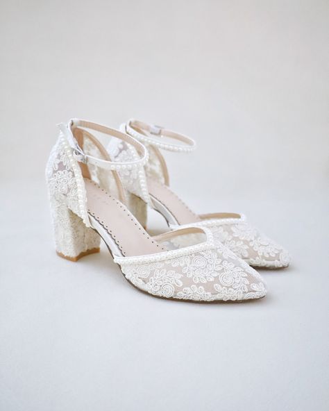 Crochet Lace Wedding Shoes Collection. Classic and refined almond toe crochet lace with mini pearl placed around the shoe and ankle strap. The delicate mini pearl beads are placed carefully by hand to create a graceful timeless bridal shoes.DETAILS:HEELS: 2.75 inches COLORS AVAILABLE: Ivory and WhiteUPPER: Synthetic upper and liningMATERIALS: Manmade outsoleORIGIN: ImportedSTYLE NAME: ABBY Comfortable Wedding Heels, Women Wedding Shoes, Shoes For Brides, Lace Wedding Shoes, Bridesmaids Shoes, Wedding Shoes Sandals, Wedding Shoes Comfortable, Wedding Shoes Lace, White Wedding Shoes