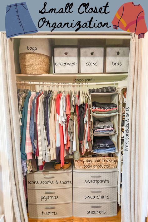 Closet Organization Bedroom, Small Closet Organization Bedroom, Small Room Organization, Room Organization Bedroom, Organized Closet, Dorm Organization, Dorm Room Inspo, Dorm Stuff, Closet Organization Ideas