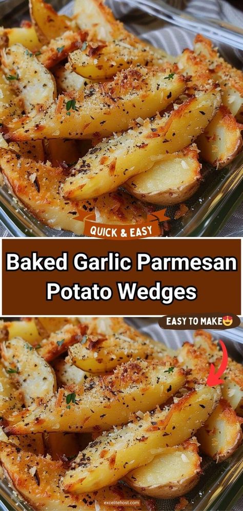 This easy recipe for Baked Garlic Parmesan Potato Wedges will blow you away with its simplicity and fantastic flavor! These make a great side dish or appetizer for parties!
#sidedish #easy #yummy #potatowedges #parmesan Baked Garlic Potato Wedges, Easy Potato Dishes Simple, Easy Side Dishes Potatoes, Oven Baked Potato Recipes, Easy Dinner Potatoes, Bbq Sides Potatoes, Lunch Recipes With Potatoes, Baked Parmesan Potato Wedges, Peeled Potatoes Recipes