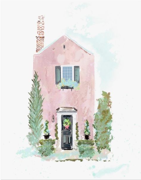 The most festive little house in Charleston! Pink House Illustration, Gouache Tutorial, House Illustration, Pink House, Cute House, Pink Houses, Heartfelt Gifts, Travel Companion, Little House