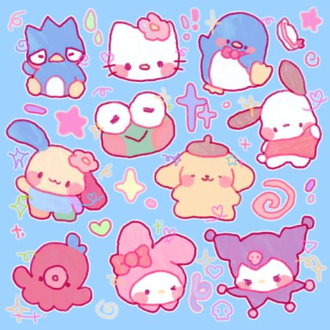 draw this with ur non-dominant hand challenge for sanrioctober 2023 ! tags: sanrio hello kitty badtz-maru tuxedo sam usahana keroppi pochacco my melody kuromi chu chu taco y2k art style Sanrio Fanart, Nail Collage, Silly Doodles, Tuxedo Sam, Hello Sanrio, Y2k Art, Hello Kitty Characters, Badtz Maru, Kitty Drawing