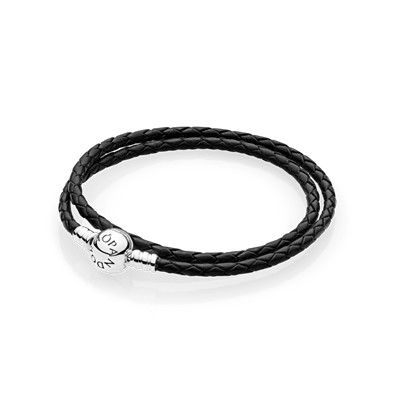 Black Braided Double-Leather Charm Bracelet Pandora Spring, Pandora Leather Bracelet, Pandora Black, Pandora Bracelet Designs, Bracelets Pandora, Double Bracelet, Leather Charm Bracelets, Bracelets Cute, Pandora Necklace