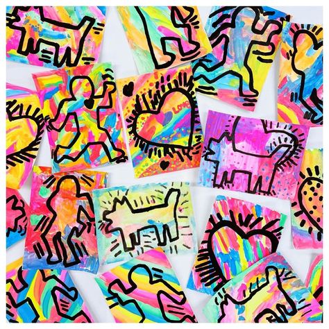 Keith Haring Art Lesson Elementary, Keith Haring Art Project, Easy First Grade Art Projects, 2nd Grade Art Project, Kindergarten Shape Art, Second Grade Art Lessons, Pre K Art Lessons, Keith Haring Art Projects For Kids, Elementary Art Ideas