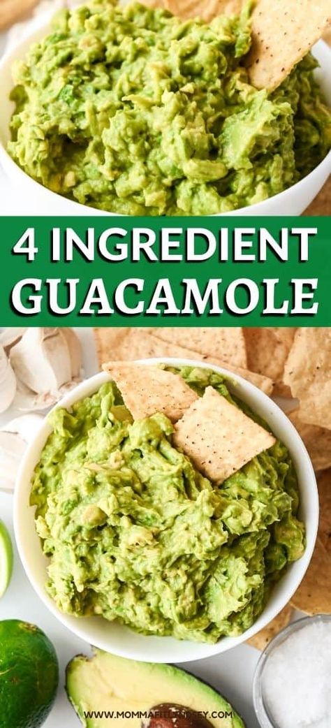 simple homemade guacamole recipe with only 4 ingredients. No cilantro, tomato or onion, only made with ripe avocado, lime, garlic & salt. Salsa No Onion, Guacamole Recipe No Onion, Guacamole Recipe Without Cilantro, Guacamole Recipe Without Tomato, Guacamole Dip Recipes, Simple Guacamole, Quick Guacamole, Guac Recipe, Black Color Hairstyles