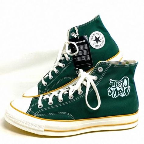 Converse Chuck 70 High Top Skate Shoes Men Size A04325C-GGYW Custom Canvas Green Golf Wang Shoes, Converse Gold, White Chuck Taylors, Converse Logo, High Top Shoe, Golf Wang, Converse One Star, Converse Chuck 70, Shoe Women