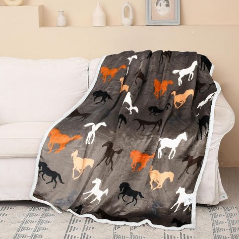 Catalonia Horse Print Sherpa Fleece Throw Blanket, Soft Mink Plush Couch Blanket, Fuzzy Fluffy Comfy Warm Throws, Comfort Caring Gift, 50x60 inches, Aff Link Plush Couch, Holiday Throw, Couch Blanket, Horse Pattern, Horse Gifts, Sherpa Throw Blankets, Blanket Soft, Cozy Flannel, Horse Print