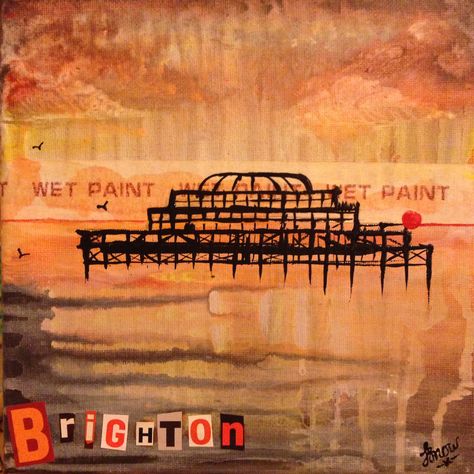 West Pier, Brighton Brighton Pier Illustration, Brighton Illustration, Brighton Tattoo, Brighton Pier, Sea Drawing, City By The Sea, Flower Image, A Level Art, East Sussex