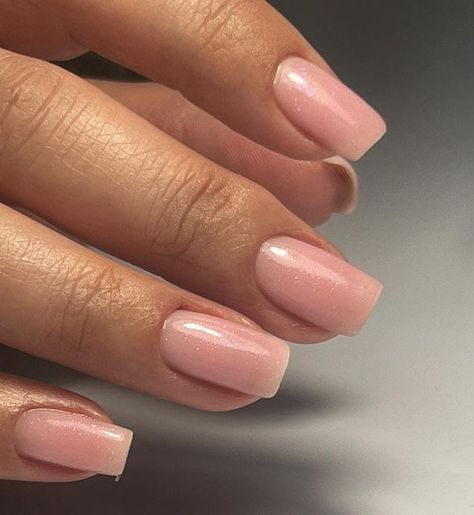 Biab Nail Extensions, Builder Gel Extensions, Biab Extensions, Builder Gel On Natural Nails, Gel On Natural Nails, Short Natural Nails, Natural Looking Nails, Natural Gel Nails, Shimmer Top