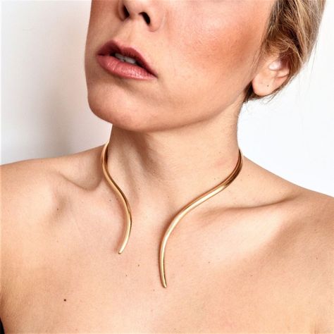 Gold Choker necklace '' Minos'' handmade BRASS | Etsy Choker Gold Necklace, Handmade Choker Necklace, Unique Statement Necklace, Gold Collar Necklace, Choker Gold, Gold Necklace Simple, Snake Necklace, Neck Jewellery, Gold Choker Necklace