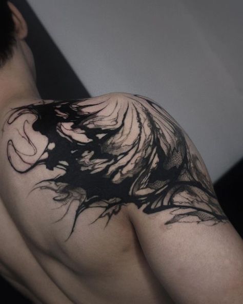 Dark Shoulder Tattoo, Flow Tattoo, Venom Tattoo, Gotik Tattoo, Side Neck Tattoo, Blackwork Tattoos, Neck Tattoo For Guys, Fire Tattoo, Creepy Tattoos