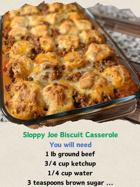 Homemade Casseroles, Sloppy Joes Biscuits, Biscuit Casserole, Homemade Sloppy Joe Recipe, Sloppy Joe Casserole, Biscuits Casserole, Entertaining Food, 2024 Family, Homemade Sloppy Joes