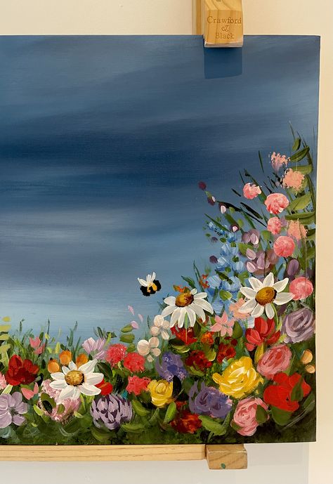 Acrylic Painting Ideas On Canvas Flowers, Wild Flower Painting Acrylic Simple, Wildflower Painting Easy, Weird Painting Ideas, Flower Paintings Acrylic, Paintings For Mom, Acrylic Nature Painting, Big Painting Ideas, Painting Acrylic Flowers