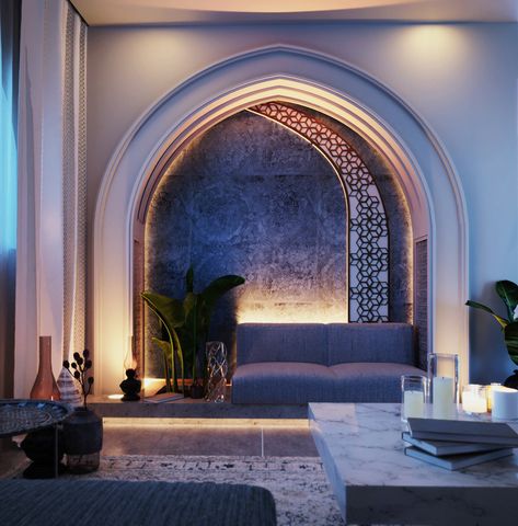 Arabic Hotel Interior, Morocon Decoration, Morrocon Interiors, Andalusian Interior Design, Andalusian Interior, Arabic House Interior, Andalusian Decor, Modern Moroccan Living Room, Modern Arabic Interior