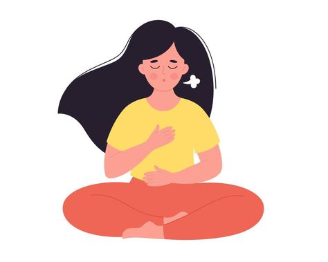 Woman doing breathing exercise. Woman meditating in lotus pose. World yoga day, mental wellness Breathing Illustration, Meditating Illustration, Meditation Clipart, Woman Meditating, World Yoga Day, Yoga Stickers, Yoga Breathing, Meditation Poses, Yoga Illustration