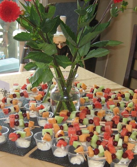 Refreshing Summer Party Food Idea | Swapped Cup Of Fruit, Cream Cheese Fruit Dip, Fruit Kebabs, Summer Food Party, Marshmallow Dip, Fruit Skewers, Fruit Displays, Fruit Kabobs, Marshmallow Cream