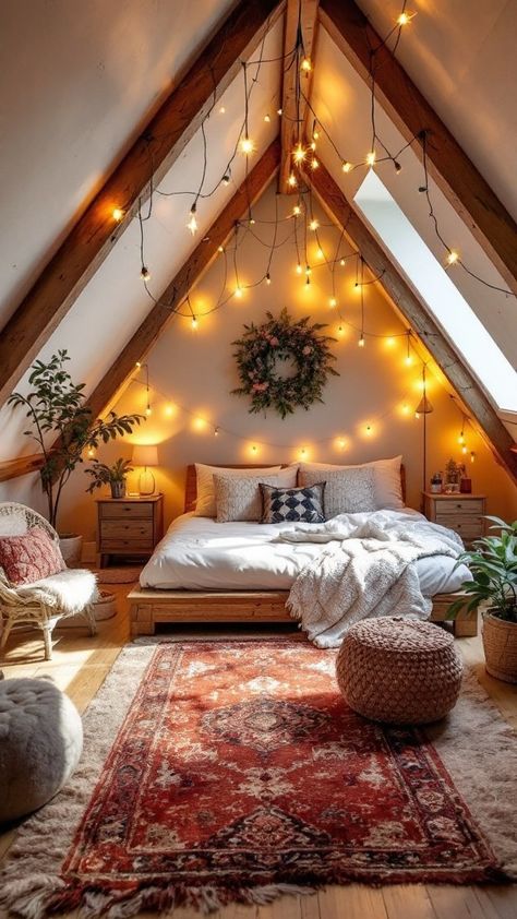 Add rustic charm to your loft with wood accents and cozy details 🪵🏠. Perfect for snug spaces! Cosy Loft Bedroom Ideas, Bedroom Inspirations Loft Bed, A Frame Loft Bedroom, Loft Snug, Cute Loft Apartment, Small Loft Bedroom Ideas, Garage Bedroom Ideas, Industrial Loft Bedroom, Attic Studio Apartment