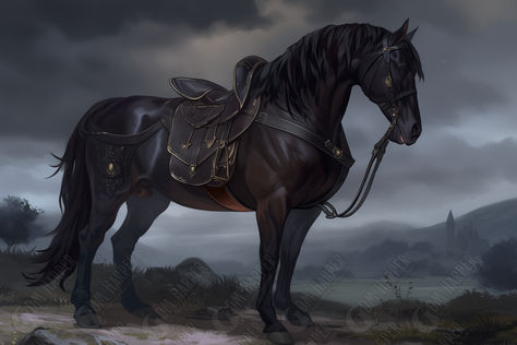 Dnd Horse, Rpg Ideas, Black Stallion, Riding Horse, Dragon Knight, Brown Horse, Draft Horses, Dnd Art, Black Horse