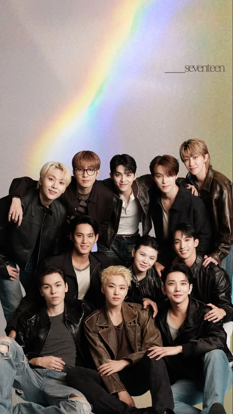 seventeen♡☆ Seventeen O13, Seventeen Members Wallpaper, Seventeen Ot13 Photoshoot, Seventeen Group Pic, Mingyu And Jun, Svt Group Photo, Dino And Jeonghan, Seventeen Group Photo, Seventeen Poster