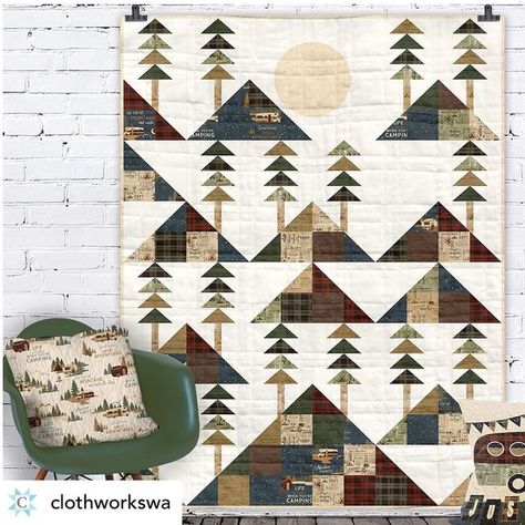 Mountain Quilt Pattern, Tree Quilts, Mountain Quilts, Fabric Postcards, Landscape Quilts, Living The Dream, Fall Quilts, Crochet Quilt, Star Quilt Patterns