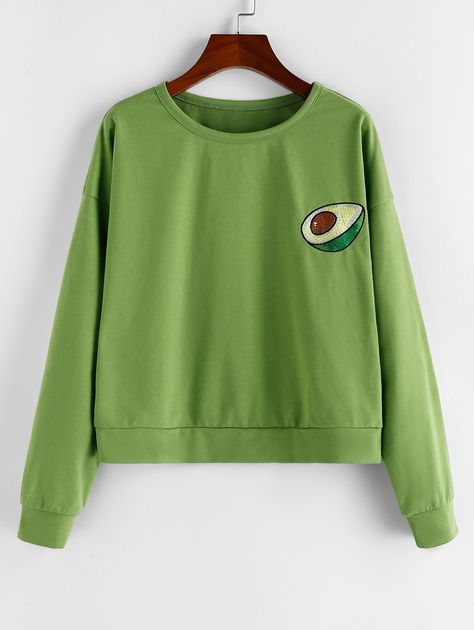 ZAFUL Avocado Embroidered Drop Shoulder Pullover Sweatshirt  MEDIUM SPRING GREEN , #sponsored, #Drop, #Shoulder, #Embroidered, #ZAFUL, #Avocado #Ad Fur Sweatshirt, Harry Styles Outfit, Cute Avocado, Stylish Hoodies, Cute Comfy Outfits, Romper With Skirt, Hoodies For Sale, New Tops, Spring Green