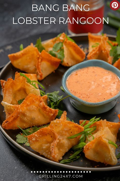 Lobster Rangoon Recipe, Lobster Egg Rolls, Lobster Appetizer Recipes, Lobster Rangoon, Lobster Dumplings, Lobster Appetizers, Chinese Appetizers, Lobster Recipe, Rangoon Recipe