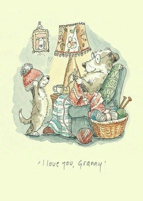 Anita Jeram Lovely Paintings, Hare Painting, Anita Jeram, Dog Illustrations, Knitting Humor, Art Media, 강아지 그림, Knit Art, Fun Dog