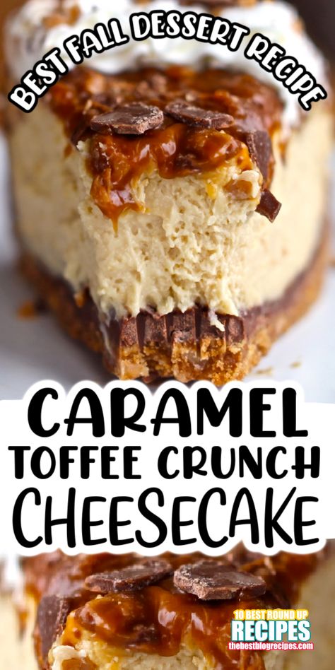 Toffee Crunch Cheesecake, Caramel Toffee Crunch Cheesecake, Best Cheesecake Recipes, Fall Cheesecake, Toffee Cheesecake, Crunch Cheesecake, Cheesecake Desserts Recipes, Toffee Crunch, Christmas Cheesecake