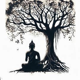 buddha under bodhi tree, ink print - Image Creator from Microsoft Bing Buddha Under Bodhi Tree Art, Buddha Tree Painting, Buddha Tree Tattoo, Bodhi Tree Drawing, Buddha Under Tree, Bodhi Tree Tattoo, Bodhi Tree Art, Tree Pencil Sketch, Buddha Tree