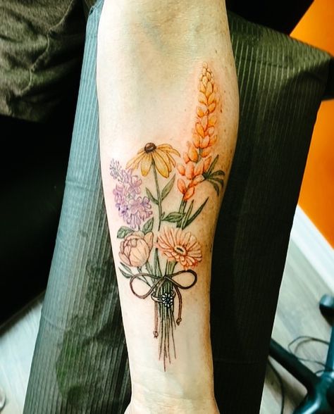 Natural color tattoo
Flower tattoo
Bouquet with ring
Forearm flower tattoo Nature, Wildflowers Tattoo Color, Wildflower Bouquet Tattoo Colour, Texas Wildflower Bouquet Tattoo, Wildflower Tattoo Thigh, Wedding Bouquet Tattoo, Wildflower Bouquet Tattoo, Color Flower Tattoo, Farm Tattoo