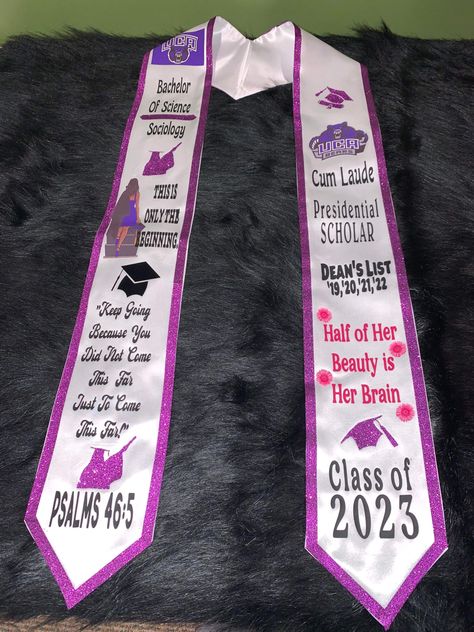 Black girl Graduation Sashes Ideas, Grad Stoles Ideas, Stole For Graduation, Senior Stole Ideas High Schools, Grad Stole Ideas High School, Graduation Stoles Ideas, Graduation Stole Ideas College, Stole Graduation Ideas, Graduation Stole Designs