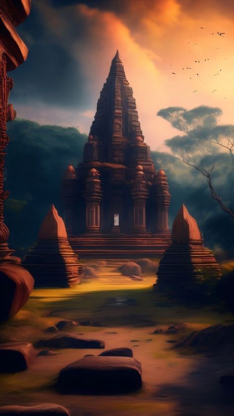 Temple Cartoon Background, Digital Painting Background Hd, Temple Background Design, Temple Background For Editing, Temples Wallpaper, Krishna Background, Hindu Background, Devotional Background, Temple Background