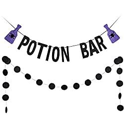 Potion Bar, Witch Party Decorations, Harry Potter Bachelorette Party, Hocus Pocus Decorations, Harry Potter Bachelorette, Bar Banner, Hocus Pocus Party, Halloween Bar, Banner Black