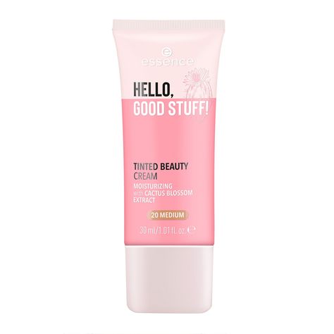 Here comes one for all! The new TINTED BEAUTY CREAM of the HELLO GOOD STUFF! range skillfully highlights the individual beauty of every skin. The softly tinted, nourishing day cream with natural cactus blossom extract, hyaluronic acid and glycerin provides moisture for 24 hours, makes slight skin irregularities disappear and is easy to blend. The texture is ultra-soft on the skin and is so light that beauty queens can not only see the natural look but also feel it. with 90% natural ingredients, Essence Hello Good Stuff, Cactus Blossom, Beauty Formulas, Essence Makeup, Clear Lip Gloss, Cheap Makeup, One For All, Beauty Cream, Makeup Items