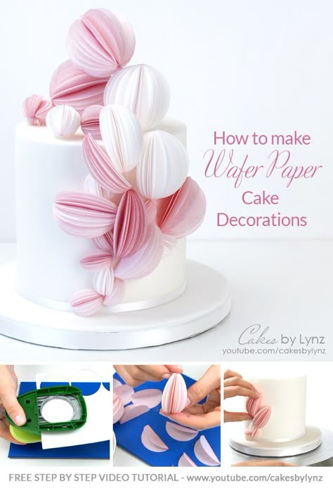 How to make Wafer Paper Cake Decorations - Balls / Wedges / Spheres - Modern Wedding Cake Design Paper Cake Decorations, Rice Paper Cake, Wafer Paper Tutorial, Modern Cake, Wedding Cake Design, How To Make Water, Fondant Cake Designs, Wafer Paper Flowers, Wafer Paper Cake