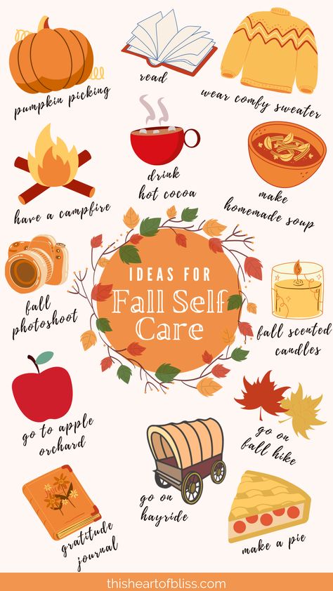 Self-Care should be a year-round priority, something we do for ourselves every single day. Here is a fall self-care idea list inspired by all things cozy and fall! Fall, Fall Self-Care, Self-Care, Wellness, Fall Self-Care Challenge, Autumn Self Care Fall Challenge, Halloween Day Ideas, Dinner Ideas Simple, Fall Wellness, Halloween Self Care, Fall Days, Fall Selfcare, Autumn Days, November Self Care