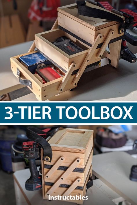 Diy Toolbox Ideas, Woodworking Garage, Wooden Tool Boxes, Art Boxes, Woodworking Desk, Woodworking Cabinets, Woodworking Storage, Best Woodworking Tools, Woodworking Box